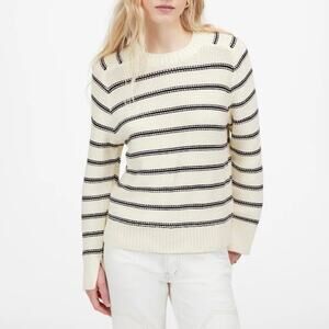 NWT Madewell 100% Cotton Crewneck Sweater Bright Ivory Navy Stripe Small
